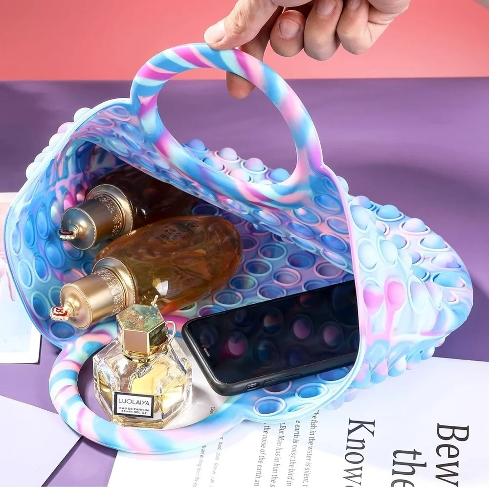 Blue, Pink & Purple Tie-Dye Pop It Silicone Tote Bag‎